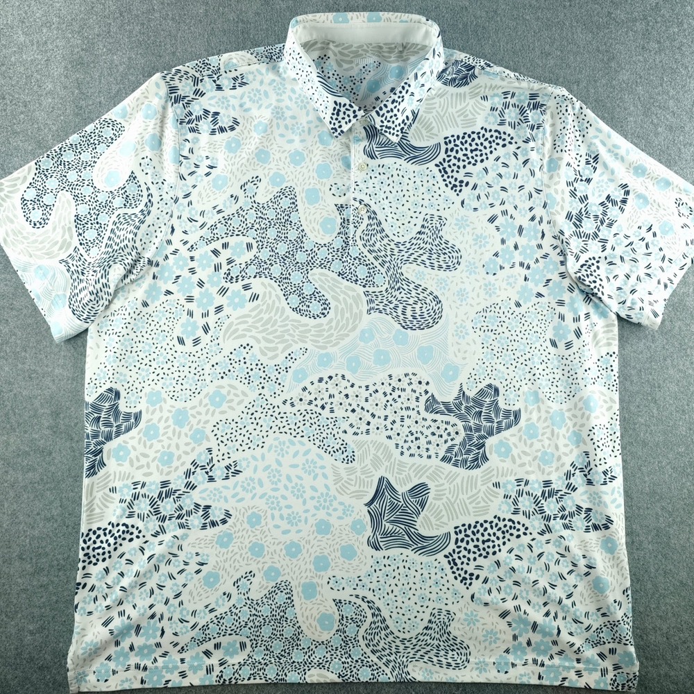 Puma MATTR Floral Camo Golf Polo Mens XXL White Blue Short Sleeve Shirt